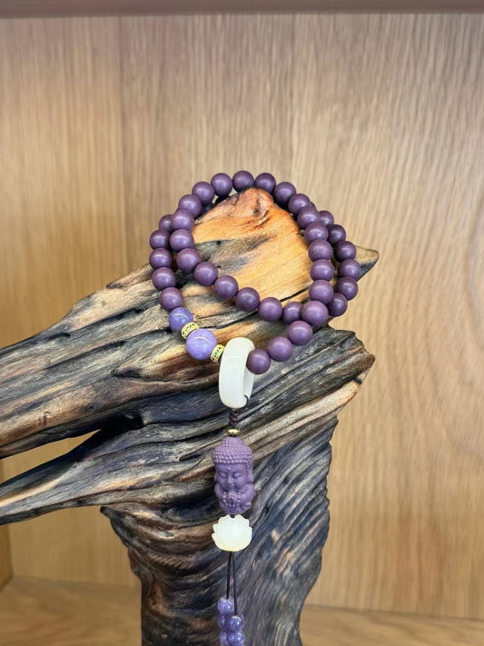 Matte Purple Sandalwood Mala Beads – Buddha & Lotus Meditation Wrap Bracelet