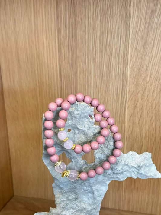 Dusty Rose Rhodonite & Rose Quartz Bracelet Set – Heart Chakra Healing Jewelry