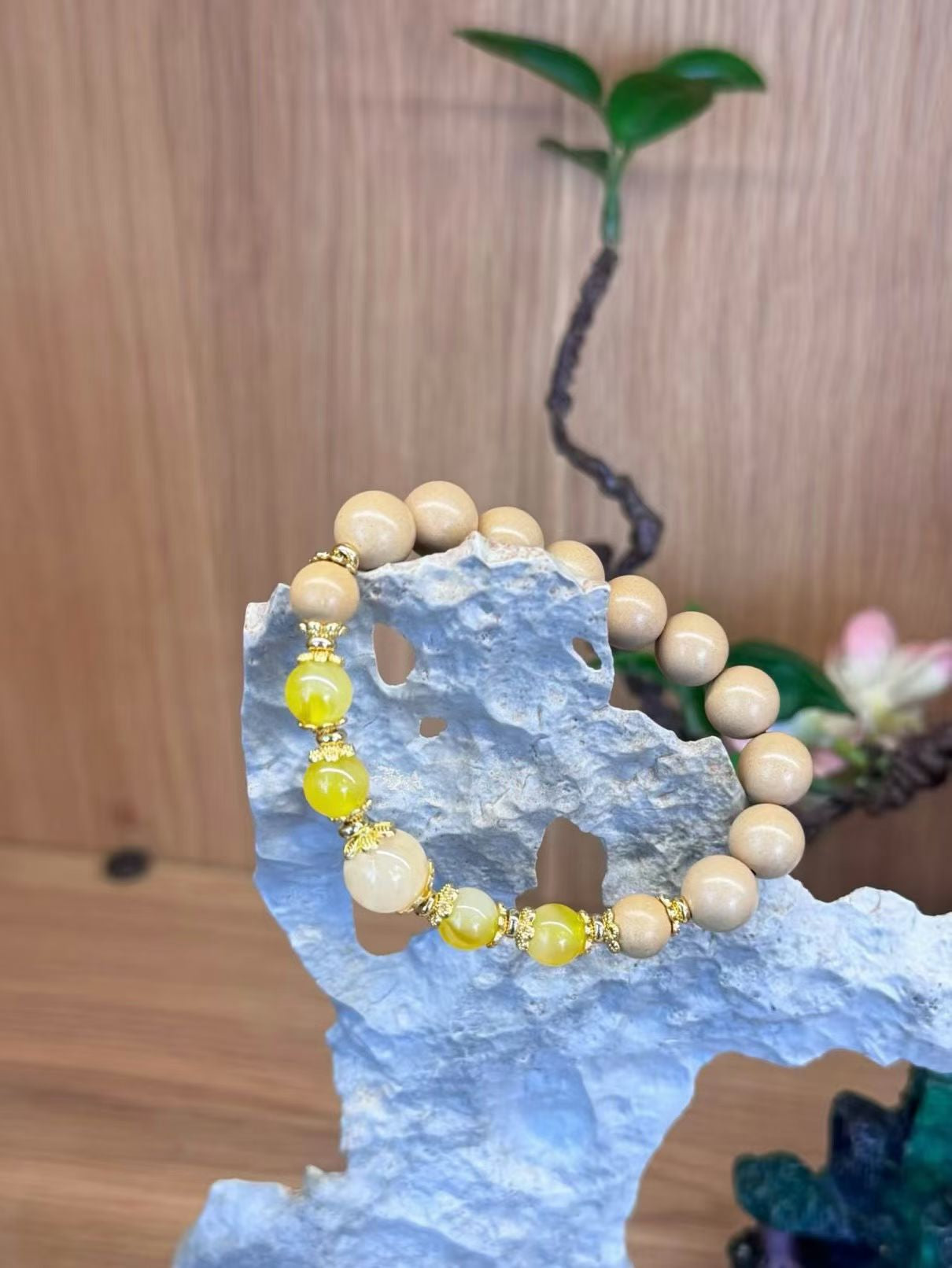 Matte Pink Rose Stone Bracelet with Golden "Abundance" Wealth Charm